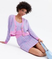 VILA Pink Check Knit Mini Bodycon Skirt